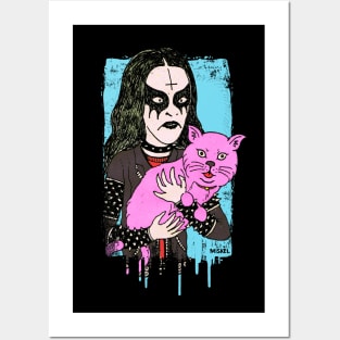 metal head pink cat Posters and Art